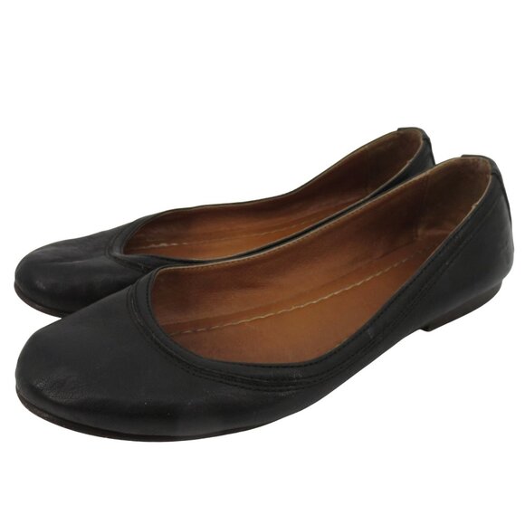 Frye Women 7.5 M CARSON Ballet Flat 8012044 Black Genuine Leather Shoes Slip On - Picture 1 of 15